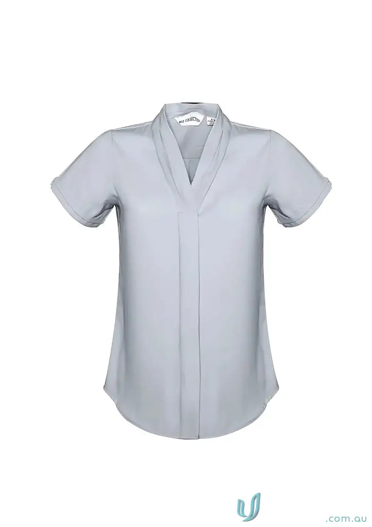 Gray short-sleeved blouse from Biz Collection Madison SS Blouse product shot
