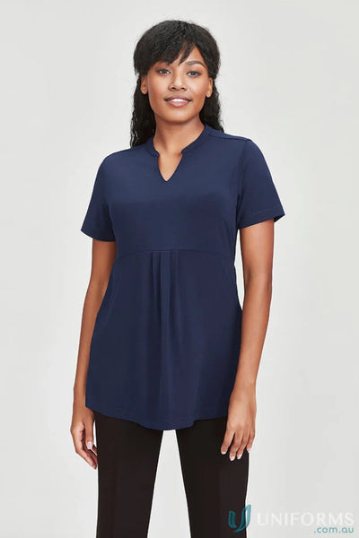 Navy blue Mali Stretch Tunic T-Top, a comfy jersey T-top featuring stretch fabric