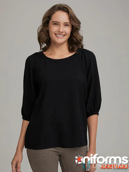 Black three-quarter sleeve blouse from City Collection Marilyn made with recycled polyester luxury
