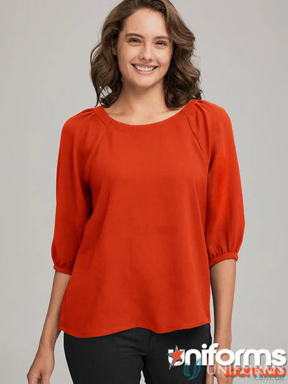 Woman wearing city collection Marilyn Marilyn 3qrt sleeve luxury recycled polyester blouse