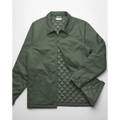 Olive green Mark Padded Jacket with quilted diamond pattern and zipper details