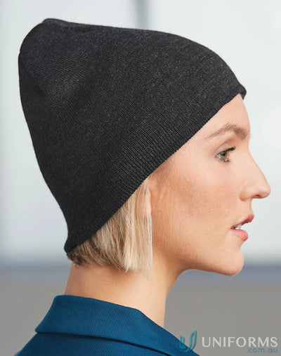 Dark gray knit beanie from ch22 marl slouch collection, perfect blend for cool days
