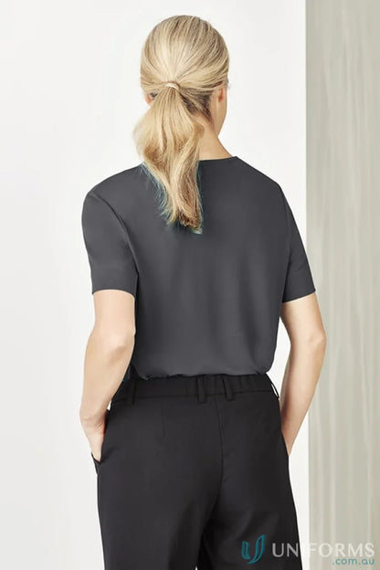 Women’s Marley Short CS952LS with gray top and black pants, cute short sleeve jersey look