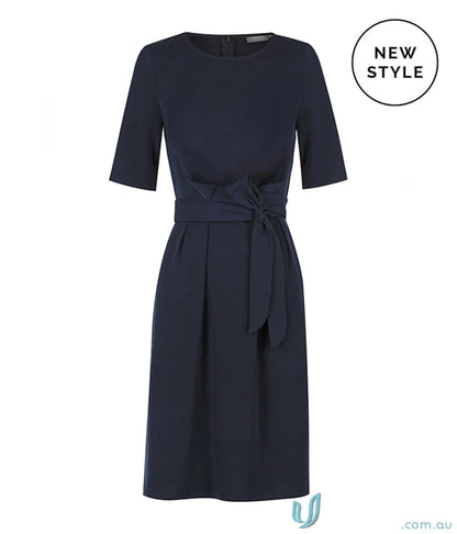 Navy blue tie-waist Mason SS Dress perfect for casual fit or uniforms