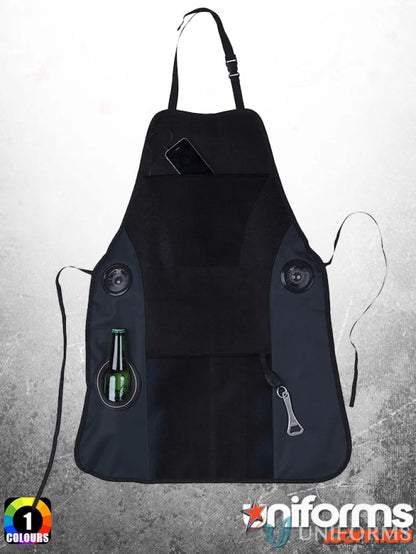 Black apron with pockets featuring space for decoration area or company logo - perfect for sports uniforms