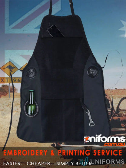 Black Master Grill Music Apron with pockets for decoration area and company logo display