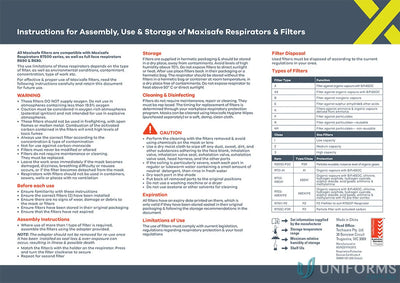 Maxiguard silicone gas filter and respirator instructions for Maxiguard A1 cartridges