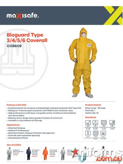 Yellow protective coverall from Maxisafe Bioguard Type 3/4/5/6 Coverall in action
