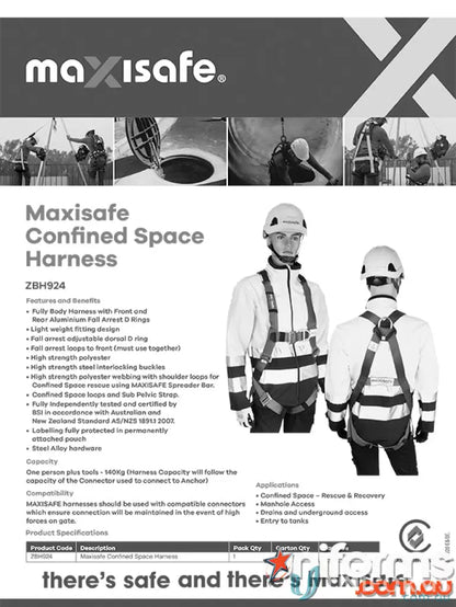 Maxisafe Confined Space Harness with high strength polyester webbing for fall arrest