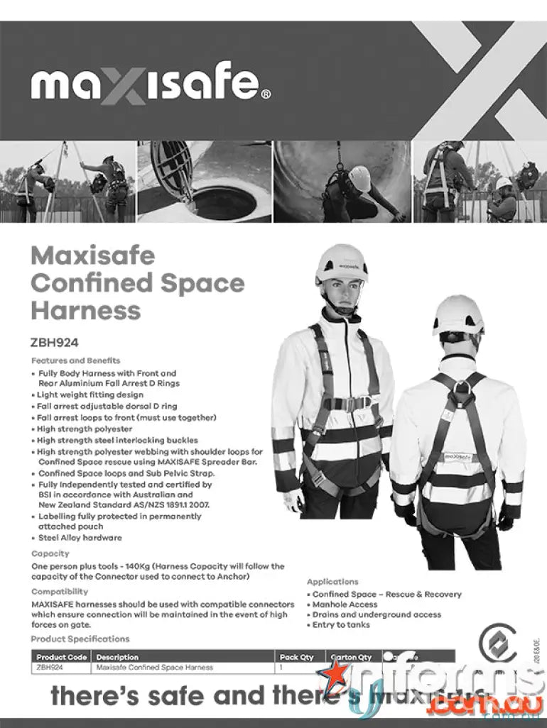 Maxisafe Confined Space Harness with high strength polyester webbing for fall arrest