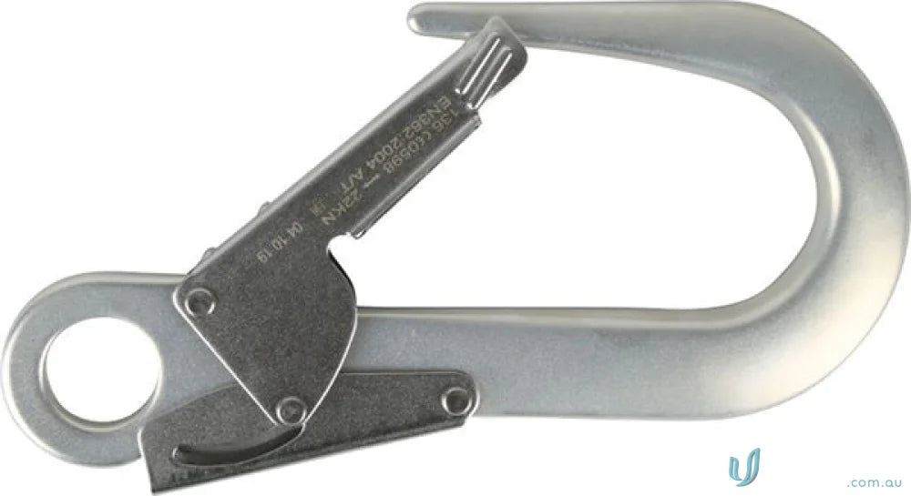 Silver-colored Maxisafe Forged Aluminium Alloy Scaffold Hook 22Kn with spring-loaded gate