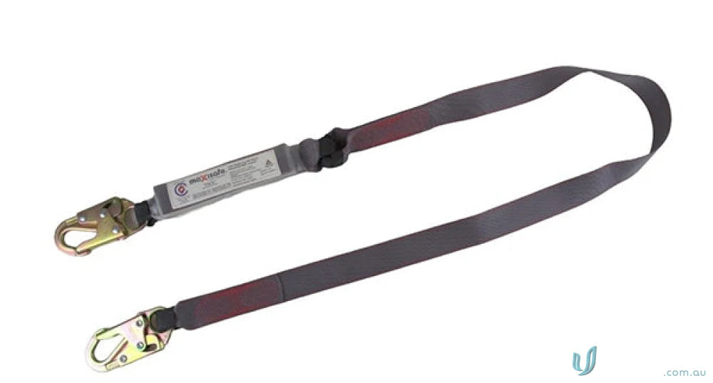 Gray maxisafeheavy duty web shock absorbing lanyard with metal clips for safety