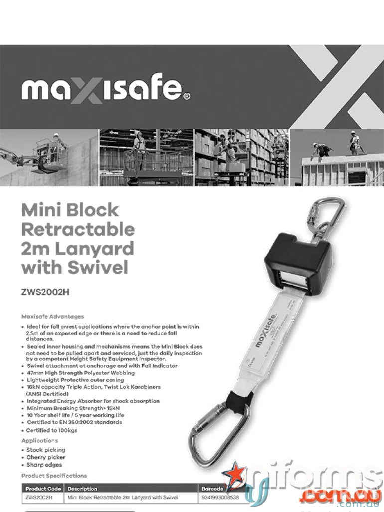 Mini block retractable lanyard with swivel for workwear and uniforms safety