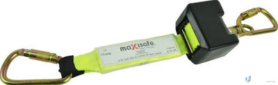 Yellow retractable mini block lanyard with metal clips for uniforms and workwear