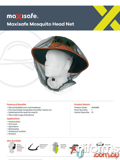Maxisafe Mosquito Head Net for workwear and uniforms to stay bug-free outdoors