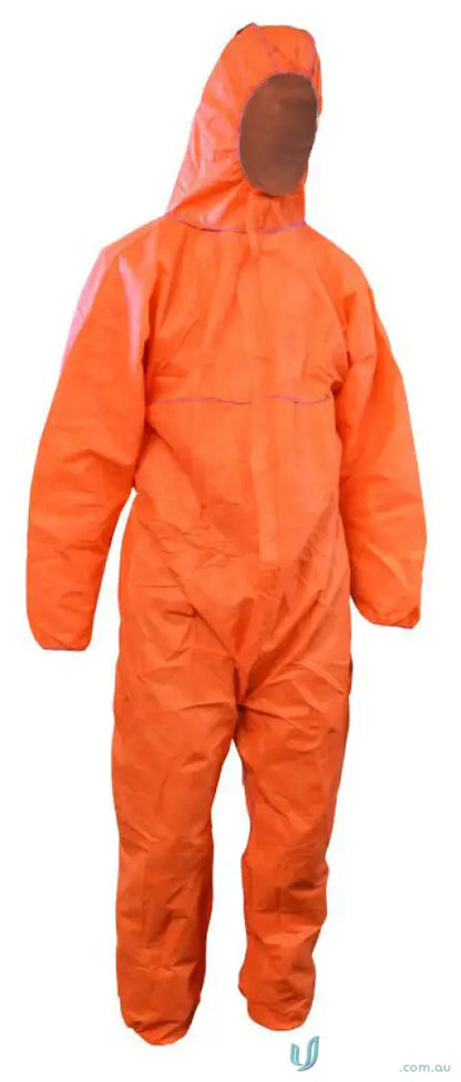 Orange hooded protective jumpsuit from Maxisafe, perfect for workwear and uniforms