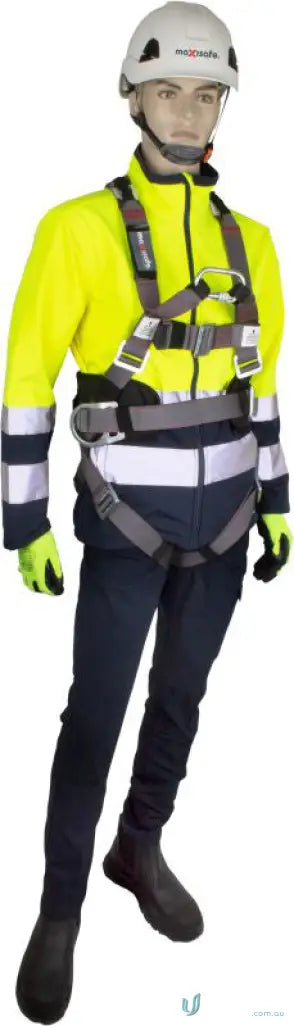 Mannequin wearing Maxisafe Premium Utilities Confined Space Rescue Harness with pouch heavy duty steel
