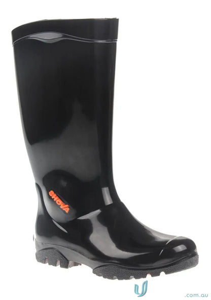 Black rubber work boot from Maxisafe Shova Non-Safety Gumboots, perfect for uniforms