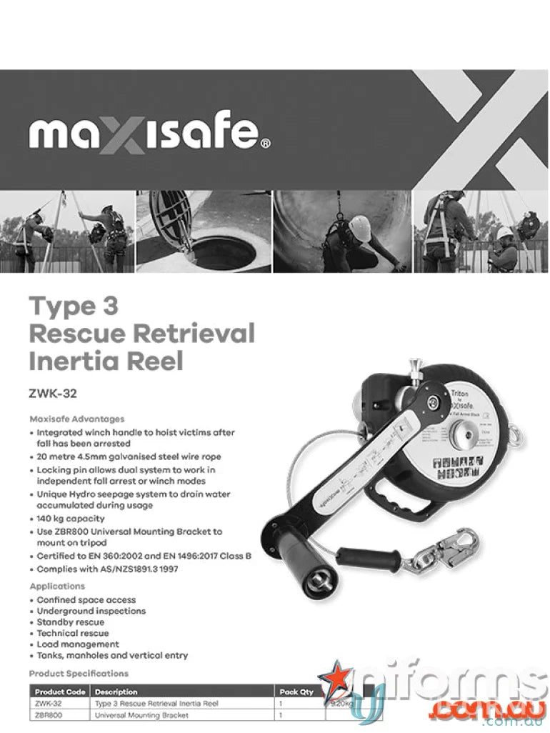 Rescue retrieval inertia reel for workwear and uniforms in emergency rescue situations
