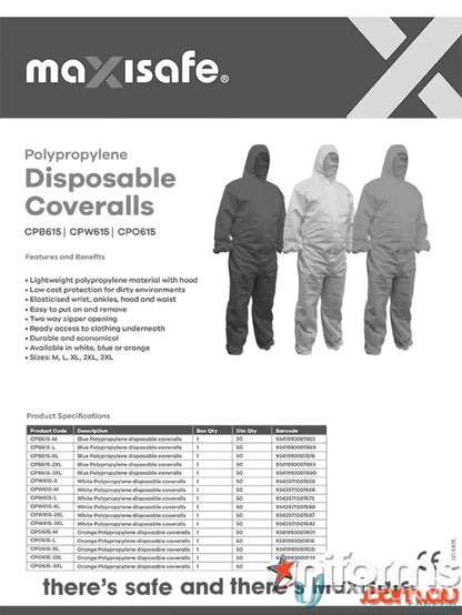 Maxisafe White Polypropylene Disposable Coveralls for workwear and uniforms safety