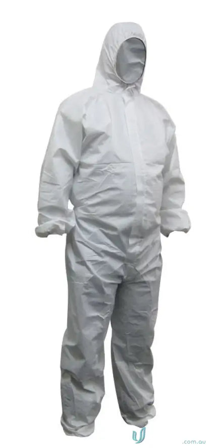 White hooded protective suit from Maxisafe for workwear and disposable uniforms