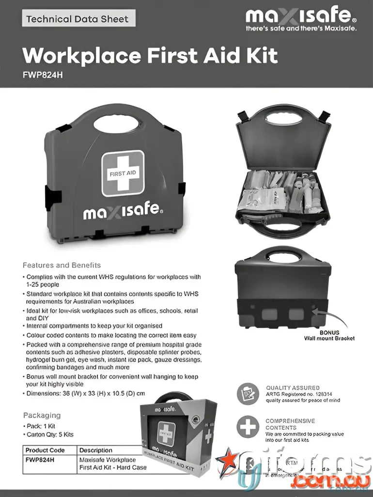 Workplace first aid kit in hard case with contents for workplaces safety