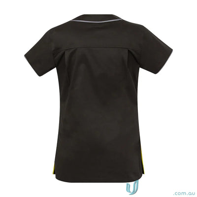 Medi8 Ladies Black Short-Sleeved Scrub Top with Herringbone Tape Dividers