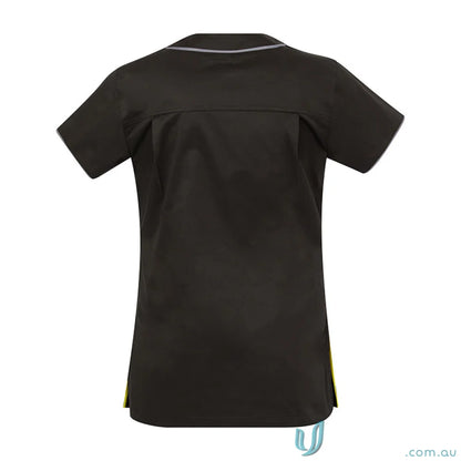 Medi8 Ladies Black Short-Sleeved Scrub Top with Herringbone Tape Dividers