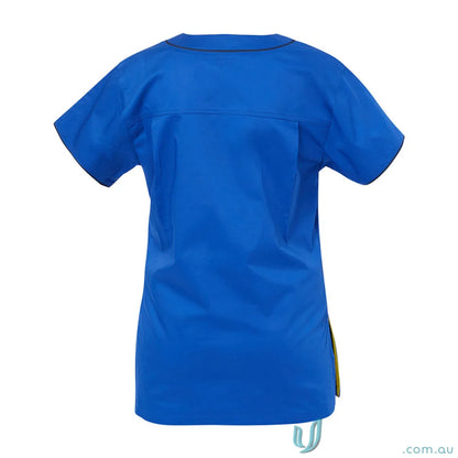 Blue Medi8 Ladies Scrub Top with Herringbone Tape Dividers and Ladies Stretch Fit