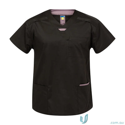 Black v-neck scrub top from Medi8 Unisex Stretch Scrub Top for healthcare professionals