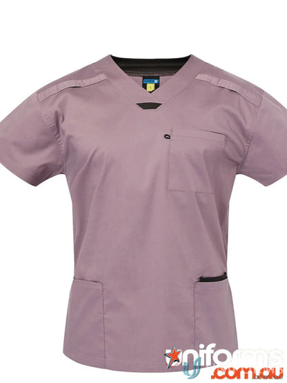 Mauve V-neck scrub top from Medi8 Unisex Stretch Scrub Top for healthcare pros