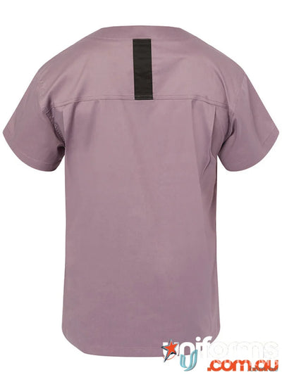 Mauve short-sleeved Medi8 Unisex Stretch Scrub Top for healthcare professionals