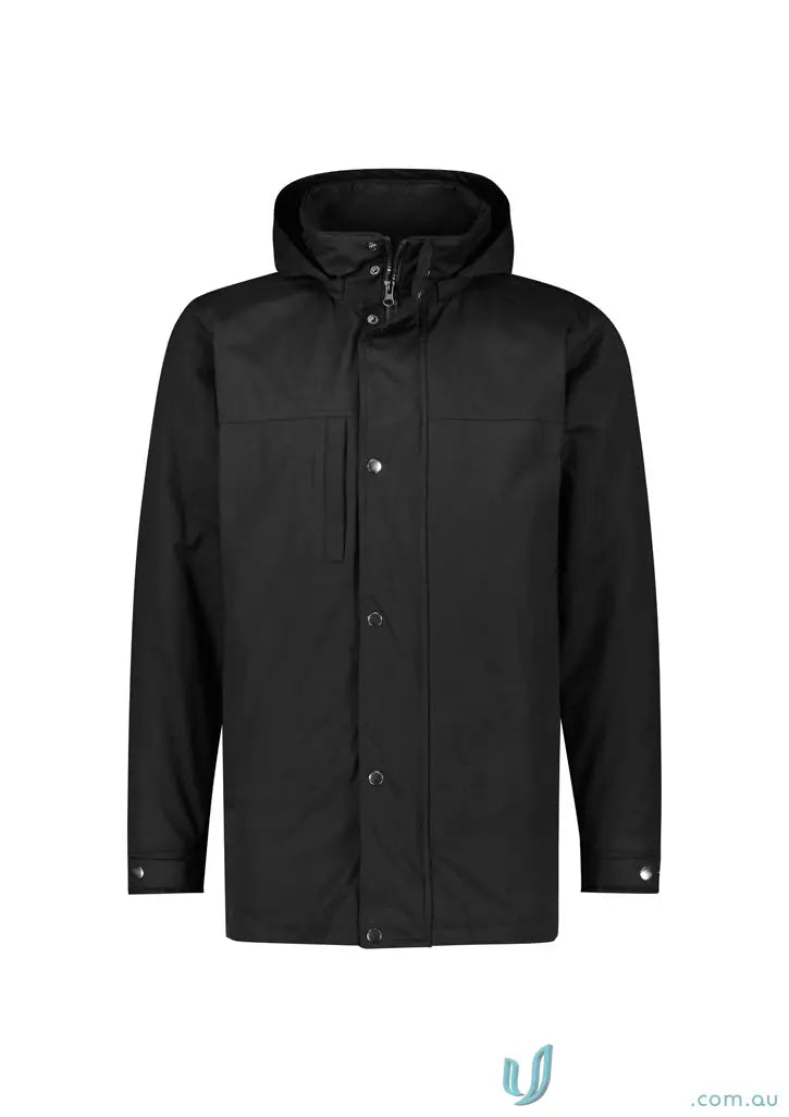 Melbourne Comfort Jacket by Biz Collection, black hooded jacket with zipper for light showers