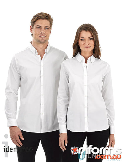 Two men wearing white Mens Baxter LS Shirt made from cotton-rich blend