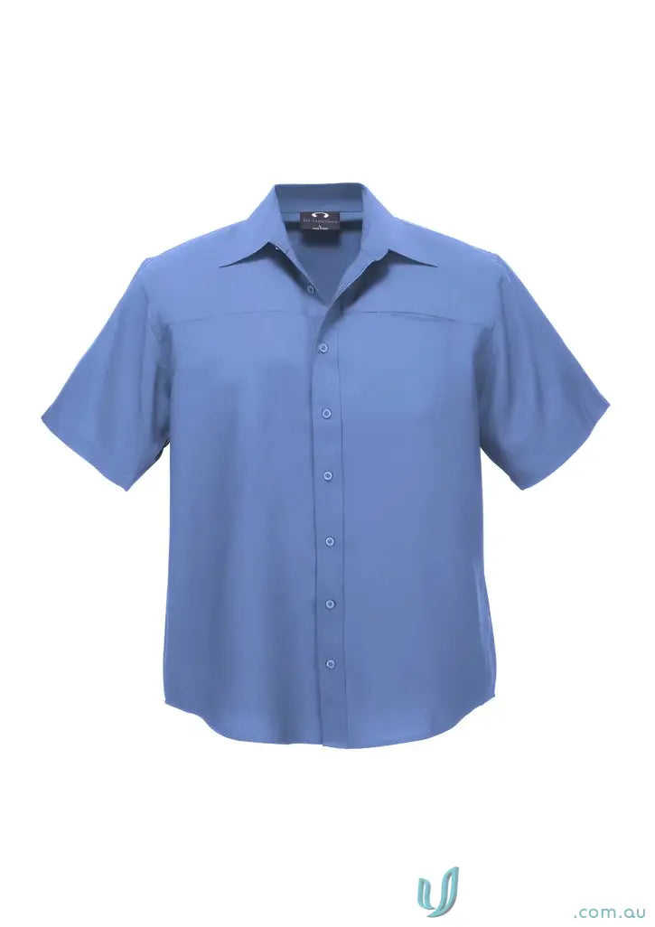 Light blue short-sleeved collared work shirt from Mens Oasis Shirt offers comfort
