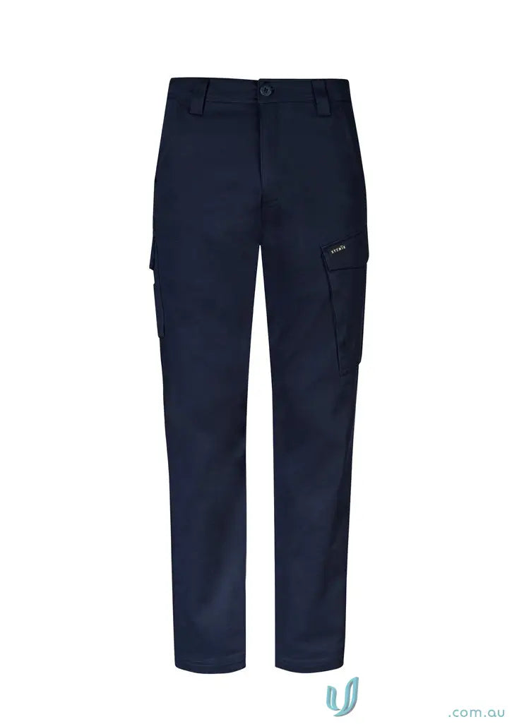 Men’s essential basic stretch cargo pants in navy blue with side pockets for a casual look