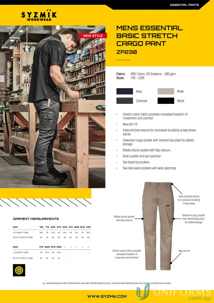 Men’s essential basic stretch cargo pants in multiple colors and sizes perfect for everyday wear