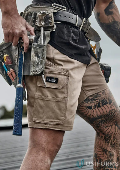 Tan Mens Essential Stretch Cargo Shorts with roomy cargo pockets for ultimate men’s stretch comfort