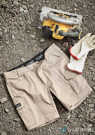 Men’s Essential Stretch Cargo Short showing tan work shorts for ultimate men’s stretch comfort