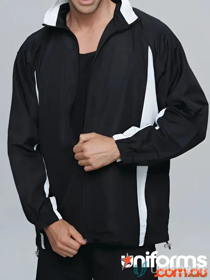 Black and white Eureka track jacket, perfect for uniforms or casual workwear style
