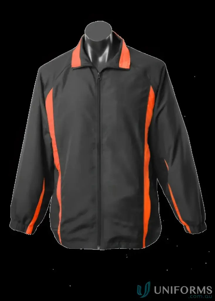 Mens Eureka Track Jacket in black and orange, perfect for uniforms or workwear style