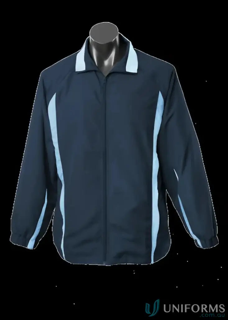 Mens Eureka track jacket in navy and light blue, perfect for uniforms and workwear