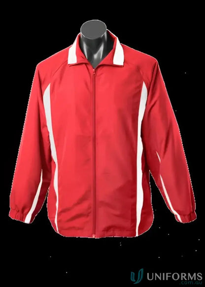 Mens Eureka Track Jacket in red and white, perfect for uniforms and casual workwear