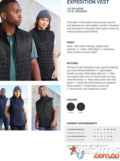 Mens Expedition Vest j213m featuring premium hi-loft polyfil and quilted design