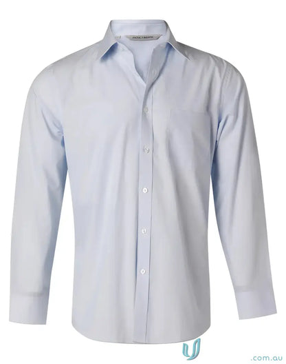 Light blue Mens Fine Stripe LS Shirt with long sleeves, perfect for a stylish look