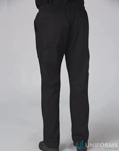 Black mens cargo chef pants with elastic waistband for winning spirit mens style