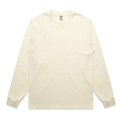 Cream long sleeve tee for men with rolled cuffs and crew neck