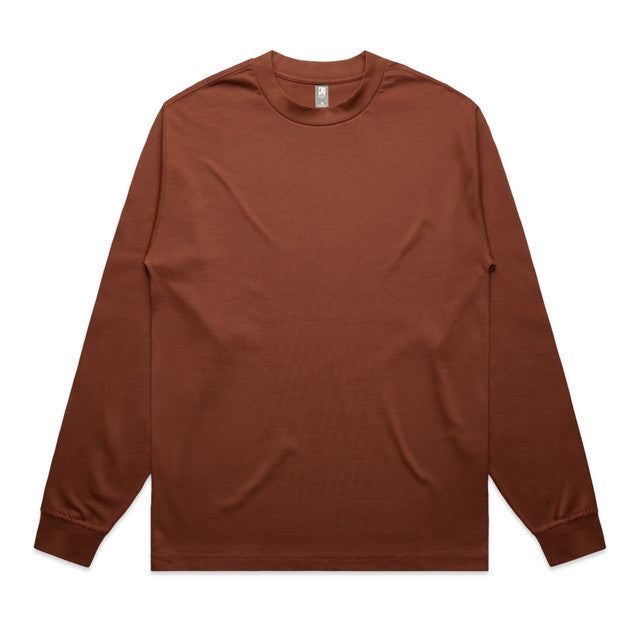 Rust-colored mens heavyweight long sleeve tee with crew neck