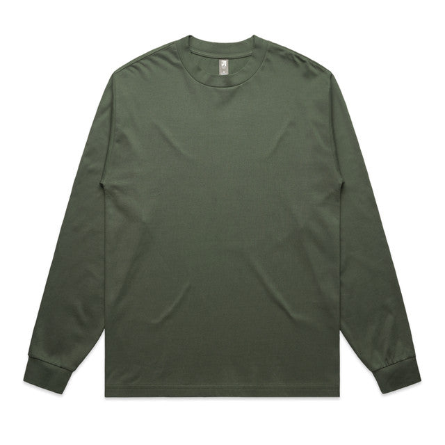 Olive green mens heavyweight long sleeve tee with crew neck