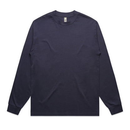 Navy blue mens heavyweight long sleeve tee with crew neck and ribbed cuffs